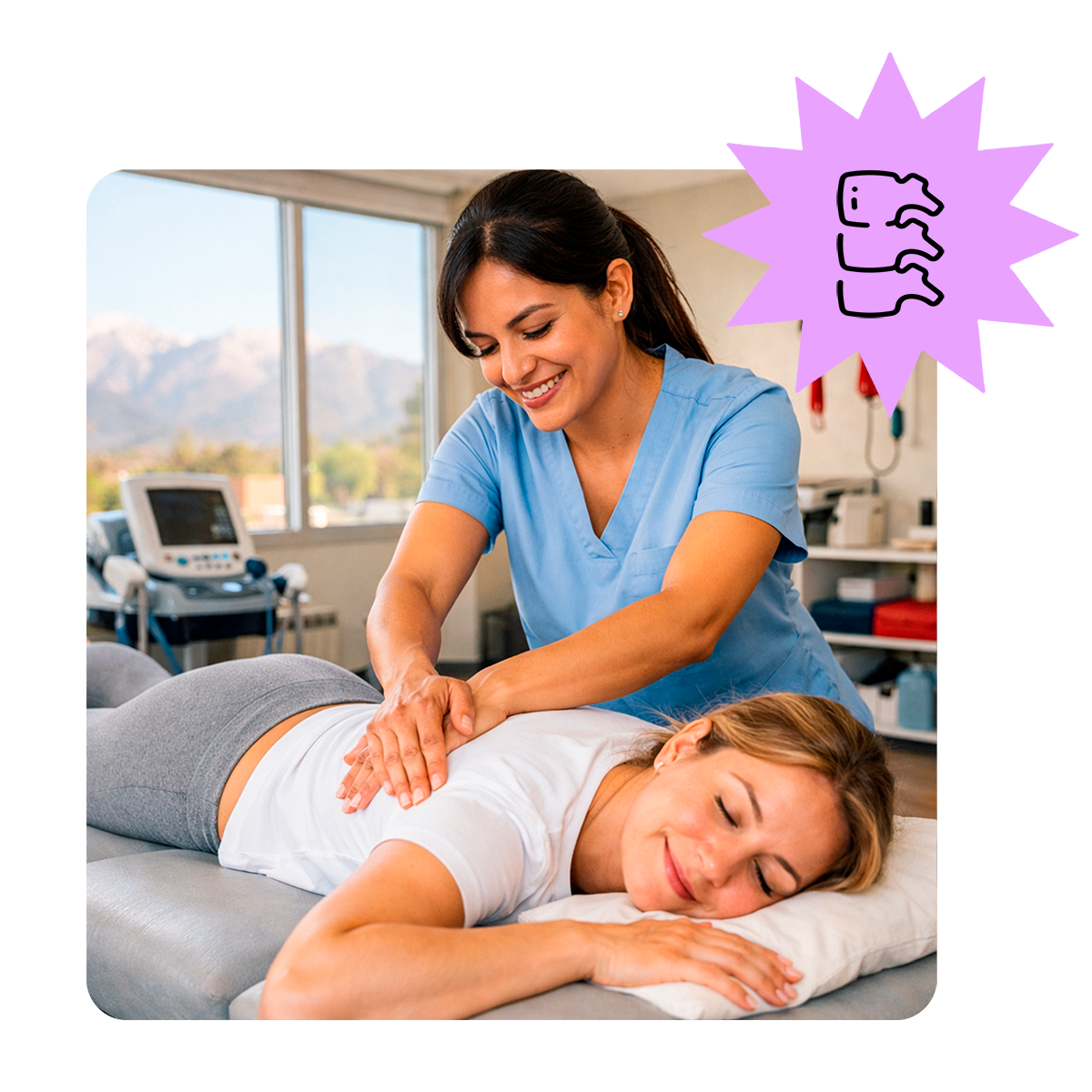 Kinesióloga realizando terapia manual y tratamiento de columna lumbar a una paciente en Mendoza.