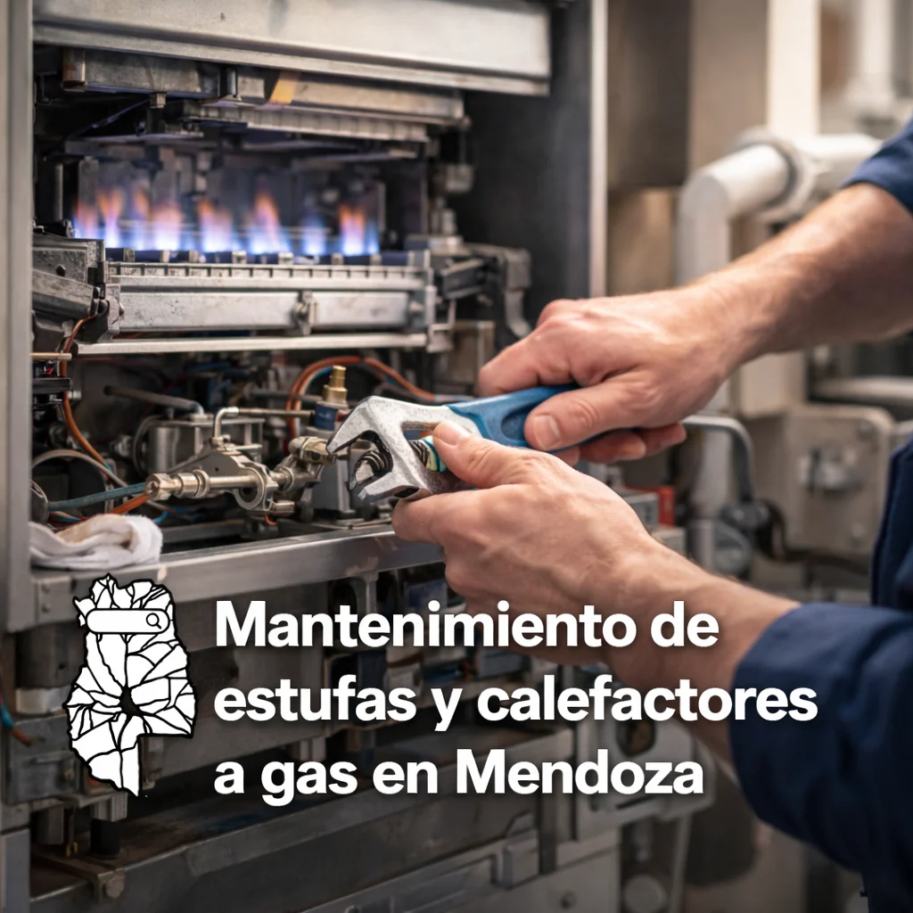 Técnico aplicando aerosol lubricante y limpiador en quemadores de cocina en Mendoza