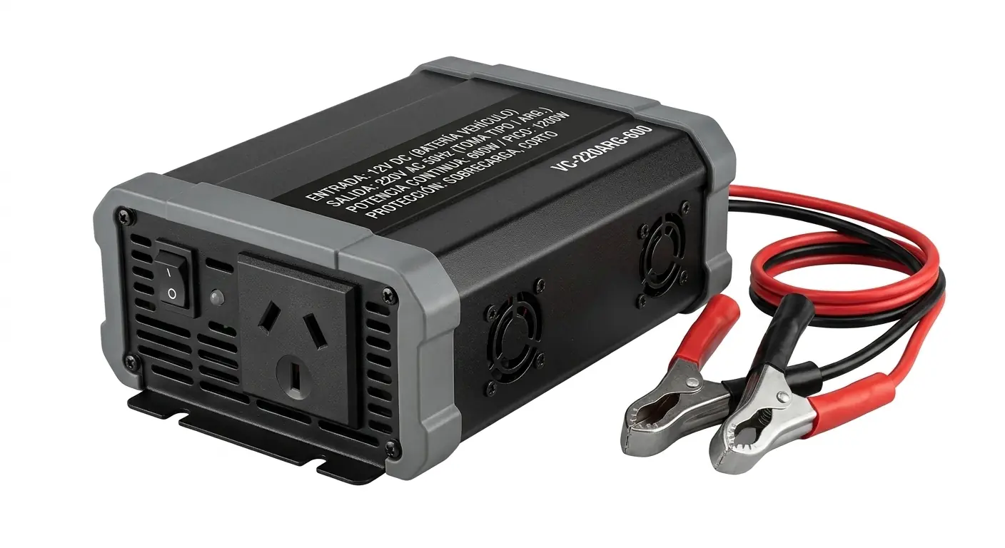 Inversor y convertidor de voltaje negro con pinzas para batería listo para comprar en Mendoza