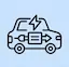 Icono lineal de un auto eléctrico con símbolo de energía para convertidores de voltaje en Mendoza