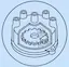 Icono lineal de un despiece de tapa de distribuidor mostrando la rueda dentada y el captor de efecto Hall para captores de distribuidor en Mendoza